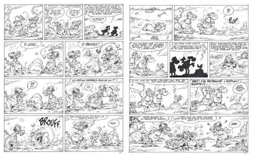 Roger WIDENLOCHER - Gag complet - La taupe - en 2 planches originales issues du tome 13 de la série Nabuchodinosaure