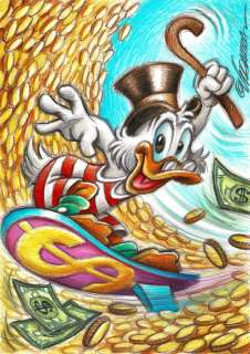 Uncle $crooge Surfing Money - Original Drawing - Joan Vizcarra - Original Art | Catawiki