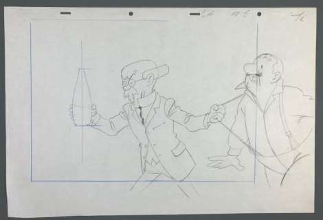 Tintin - Crayonné grand format - Tournesol et Séraphin Lampion - Publicité Fruit d’Or - (1981) | Catawiki