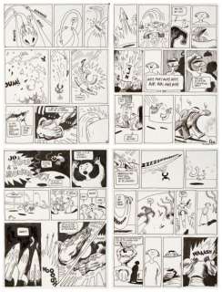 Blain | Jo & Blouh & Le Nioukem Ensemble des 4 planches Ã  l’encre de Chine | Millon