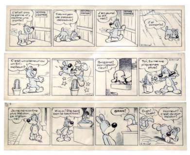 Arnal | Pif le Chien. Trois strips originaux Ã  l’encre de Chine pour des | Tessier Sarrou