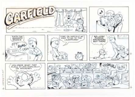 Jim Davis Garfield Sunday Comic Strip Original Art dated 3-8-87 (United Feature Syndicate, 1987). | Heritage