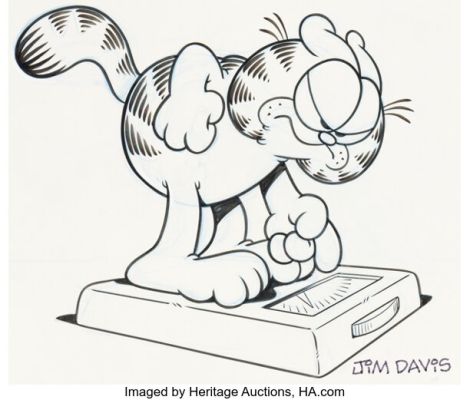 Jim Davis Studio - Garfield with Scale Illustration Original Art (c. 1980s). | Heritage