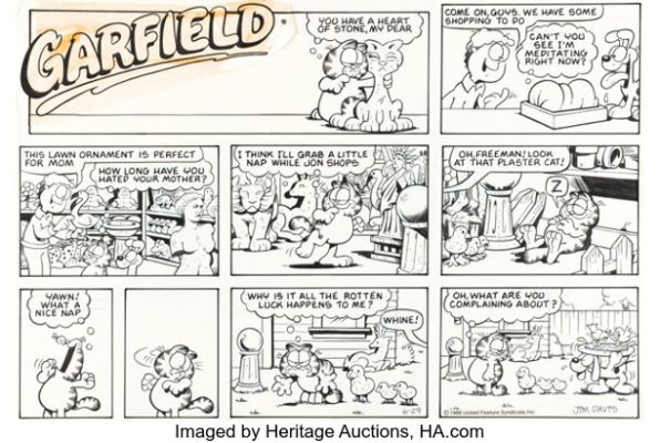 Jim Davis Garfield Sunday Comic Strip Original Art dated 6-29-86 (United Feature Syndicate, 1986). | Heritage