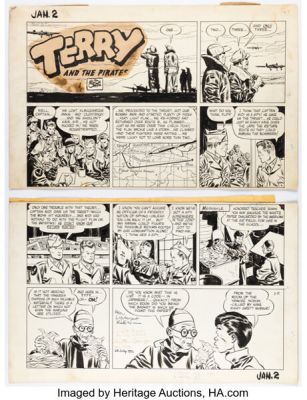 Milton Caniff Terry and the Pirates Sunday Comic Strip Original Art dated 1-2-44 Group of 2 (News Syndicate, 1944). (Total: 2 Original Art) | Heritage