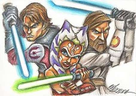 The Clone Wars [Star Wars] - Anakin Skaywalker, Ahsoka Tano, Obi Wan Kenobi - Original drawing by Joan Vizcarra - Original Art