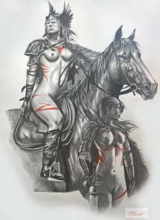 Valkyries - Original erotic art - Pencils on paper - Size: 30 x 40 cm - Signed | Catawiki