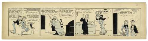 Chic Young Hand-Drawn ’’Blondie’’ Comic Strip From 1933 Titled ’’Another Not To Be Forgotten Day’’ -- Dagwood & Blondie Get Married Again in Front of a Justice of the Peace | Nate Sanders
