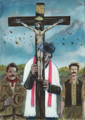 Nazareno Giusti | Don Camillo e Peppone in processione | Tavole Originali