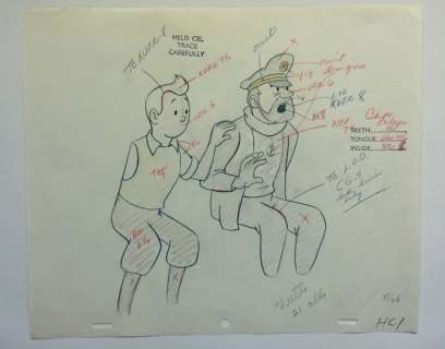 Hergé | Tintin - Croquis préparatoire pour film d animation - Tintin/Haddock - (années 60) | Catawiki