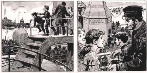 Onbekende Artiest | Peter Jackson - Originele illustratie in oostindische inkt op board (36 x 25,2 cm.) - 2 Illustraties op 1 tekenboard - ’Camera Obscura’ - (1970) | Catawiki