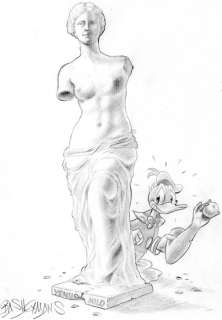 Bas Heymans | Bas Heymans - Originele tekening - " Donald Duck met Venus van Milo" - Exemplaire unique | Catawiki