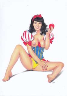 Tim Grayson | Snow White & The Seven Dwarfs - Original drawing - Betty Page as Snow White - Size: 21 x 29,5 cm. | Catawiki