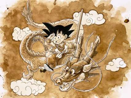 Guti, Coffee Artist | Son Goku & Dragon - Original Coffee Painting By Guti - Signed - 50 x 35 cm | Catawiki