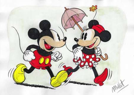 Millet | Mickey & Minnie Mouse - Original Drawing - Millet - Size: 21 x 29,5 cm | Catawiki