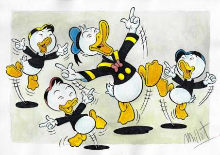 Millet | Huey, Dewey, Louie & Donald Duck - Millet - Original Drawing | Catawiki