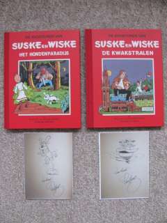 Willy Vandersteen | Suske en Wiske 47 + 49 - Het Hondenparadijs + De Kwakstralen - Rode Klassiek Reeks - 2x fraaie pentekening Paul Geerts - Cartonné - Réédition - (1998) | Catawiki