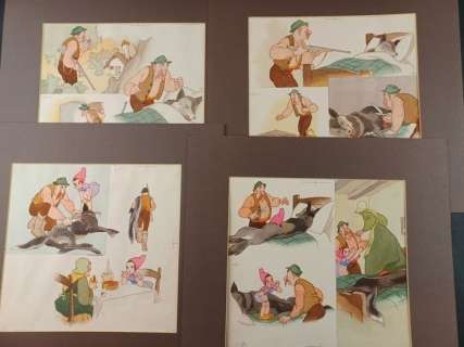 Orsi | Orsi - 4x Illustrazioni Originali "Cappuccetto Rosso e il Lupo" - Page volante - Exemplaire unique | Catawiki