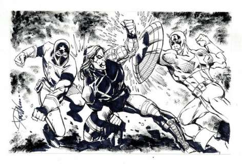 Captain America, Winter Soldier, and Patriot Sketch by Ron Williams | mycomicshop.com