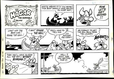 Dik Browne | Browne - HAGAR THE HORRIBLE, Sunday Page (01/24/1988) | Russ Cochran