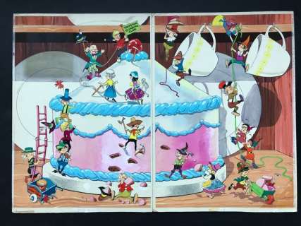 Fergusan Dewar | Fergusan Dewar - Grote originele gouache op 2 aansluitende tekenboard’s - Grote gouache voor een illustratie - (1960/1965) | Catawiki