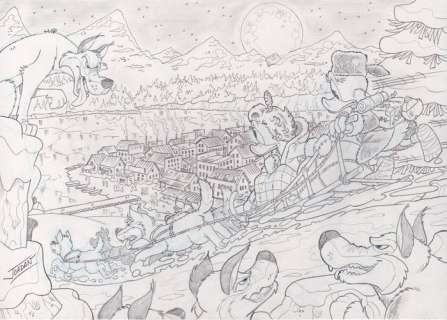 Julian Jordan | Julian Jordan - DuckTales - Night over Dawson - Size: 42 x 30 cm A3 | Catawiki