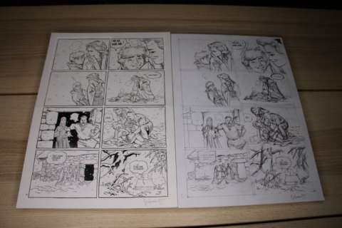 Matthieu Bonhomme | Bonhomme, Matthieu - Planche originale + planche originale préparatoire (p.5) Messire Guillaume T3 - Terre et mère - (2008) | Catawiki