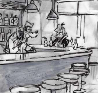 Tony Fernandez, Disney Artist | Donald & Goofy inspired by Edward Hopper’s Nighthawks (1942) - Original Preliminary Sketch - Tony Fernandez Signed | Catawiki