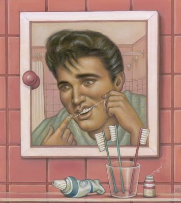 Anita Kunz | Elvis, Birth of the Sneer: Rolling Stone Magazine, Great Moments in Rock and Roll Series, 1989 | Philippe Labaune Gallery