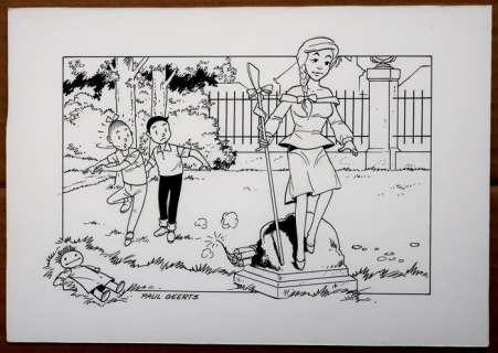 Paul Geerts | Suske en Wiske - Originele tekening - "Het brommende brons" - Page volante | Catawiki