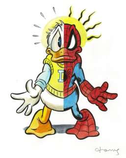 Tony Fernandez, Disney Artist | Donald Duck inspired by Spiderman’s "Double Identity" - Original Painting - 50 x 32 cm - Signed by Tony Fernandez - Acrylic Art | Catawiki