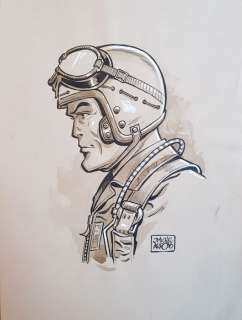 Jean-Michel Arroyo | Jean-Michel Arroyo - Buck Danny - Dessin original en encre de chine & lavis - Page volante | Catawiki