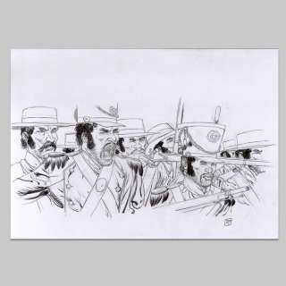 Jef | Illustration originale Geronimo, L’armée mexicaine attaquant Géronimo | Collector BD