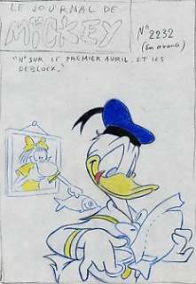 Florence Cestac, Patrice Croci - Le Journal de Mickey - dessin original - Projet de couverture du Journal de Mickey " Poisson d‘avril par florence " - Page volante - EO - (1995)