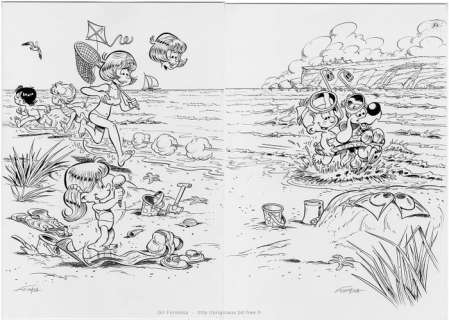 Formosa, Gil | Formosa, Gil - Dessin original - Boule & Bill Ã  la plage - Calendrier Dupuis | Catawiki