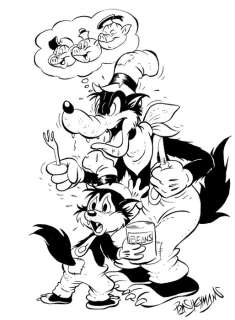 Bas Heymans | The Big Bad Wolf - "Offering beans instead of three little pigs" - Signed original artwork by Bas Heymans - Exemplaire unique | Catawiki