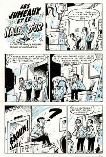 Pierre Lacroix - Lot 310 - Les Jumeaux et le Naja d’or, ensemble de 12 planches originales à l’encre de chine pour ce récit.