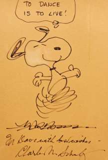 Charles Schulz Signed Sketch of Snoopy Dancing -- Measuring 7.5’’ x 10.75’’ | Nate Sanders