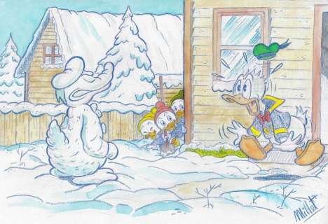 Millet | Just a simple Snowman - Signed Original Colour Drawing by Millet | Catawiki