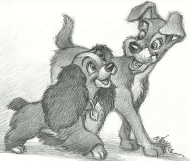 Joan Vizcarra | Lady and the Tramp - Original Drawing - Joan Vizcarra - Pencil Art - Original Artwork | Catawiki