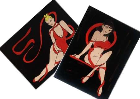 Daniela Politi | Daniela Politi / Nastro rosso - 2x illustrazioni originali "Eva - Margot" - Page volante - Exemplaire unique - (2022) | Catawiki