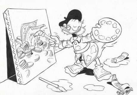 Bas Heymans | Uncle Scrooge as a Painter - Signed Original Inked Drawing by Bas Heymans | Catawiki