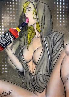 Alvin Silvrants | Sexy Jack Daniels Girl - Original drawing in colour by Alvin Silvrants | Catawiki