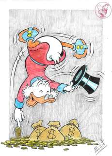 Millet | Uncle Scrooge - What a happy Day - Signed Original Colour Drawing by Millet | Catawiki