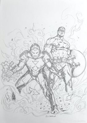 SERGIO DAVILA ILUSTRACION A3 CAPITAN AMERICA- IRON MAN | todocoleccion (Buy It Now)