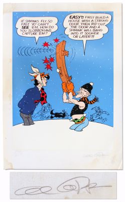 ’’Li’l Abner’’ Litho With Li’l Abner, a Slobbovian & Shmink -- Signed ’’Al Capp’’ in Pencil -- Silk-Screened Fabric Numbered 102/250 -- 24’’ x 33.5’’ -- Discoloration to Border | Nate Sanders