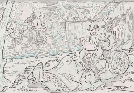 Julian Jordan | Scrooge McDuck & Goldie - "Night Search" - Signed Original Artwork by Julian Jordan - 30 x 21 cm A4 | Catawiki