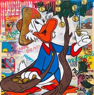 Caterina Lemma(Katy) | Zio Paperone - Scrooge and his precious tree - Acrylic on Canvas - 40 x 40 cm | Catawiki