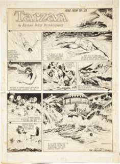 Burne Hogarth Tarzan Sunday Comic Strip #523 "Peril from the Sea" Original Art dated 3-16-41 - | Heritage