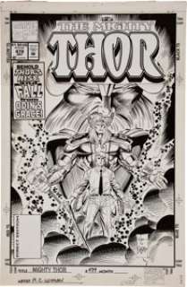 M. C. Wyman and Mike DeCarlo Thor #479 Cover Original Art (Marvel, 1994). Face front, and feast your eyes on this -